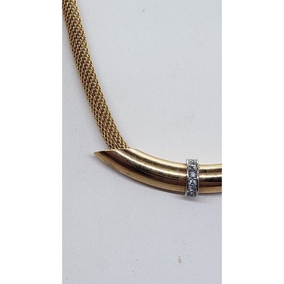 Vintage Avon Gold Tone Hollow Mesh Necklace Curved Bar Rhinestone Accent 1970s - Picture 2 of 9